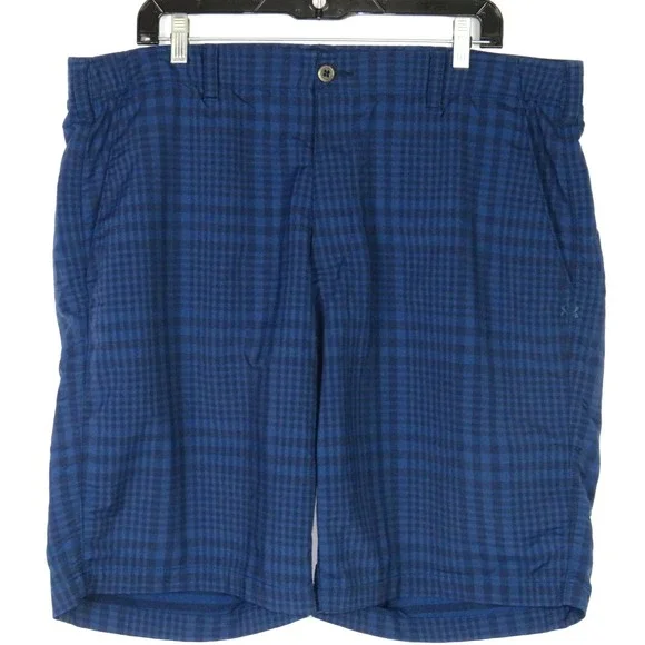 Under Armour Heat Gear Blue Plaid Stretch 10