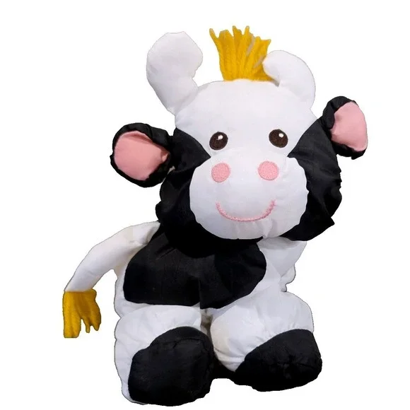 1993 Vintage Fisher Price Barnyard Puffalump Cow Plush 8096 Nylon Black White 12