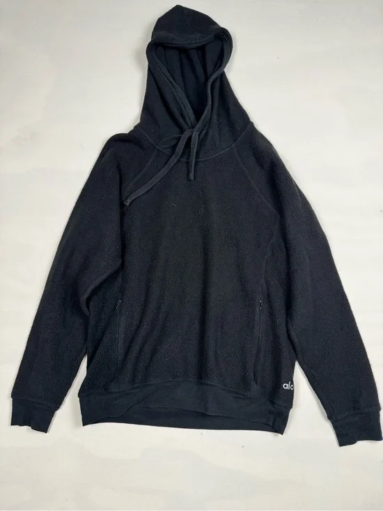 ALO Yoga Fleece Hooded Pullover Sweater Black Women's M