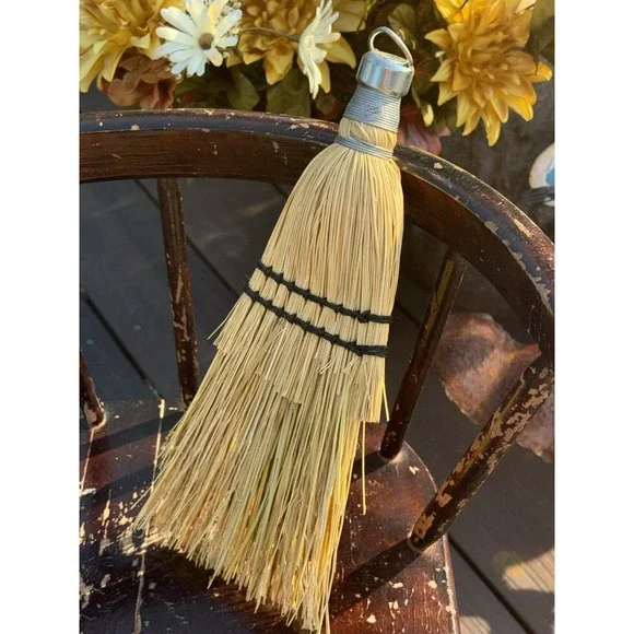 Vintage Straw Whisk Broom Hand Tied Metal Farmhouse  Cottagecore Decor
