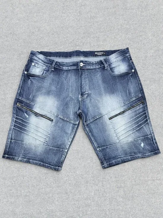 Southpole Shorts Men's 44 Blue Denim Moto Jorts Distressed Zips‎ Stretch Y2K