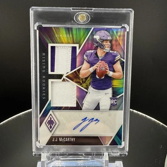 2024 Panini Phoenix Rising Rookies Dual Patch Auto Colorburst J.J. McCarthy /24