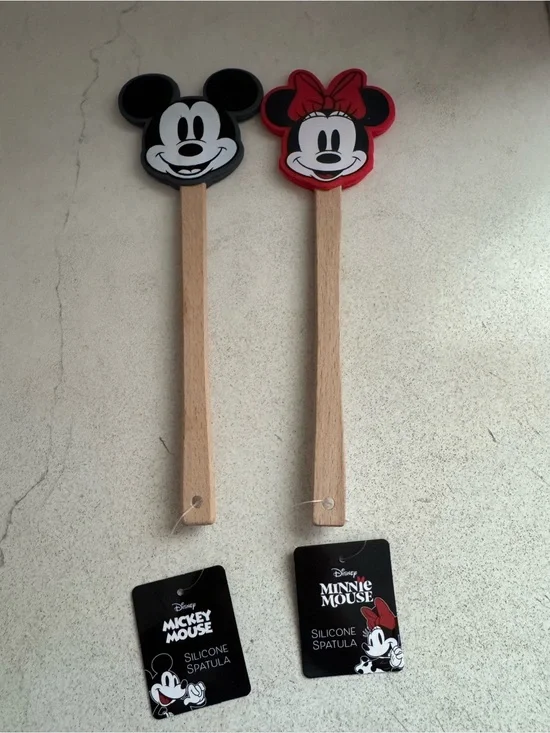 Disney Mickey & Minnie Wooden Handle Silicone Spatulas - Black, Red, White