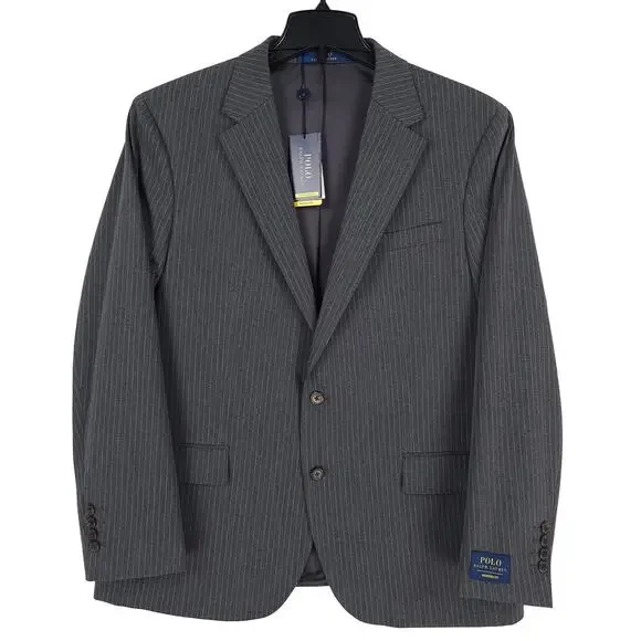 Polo Ralph Lauren Mens Modern Fit Sport Coat Blazer 46R Grey Pinstripe Stretch