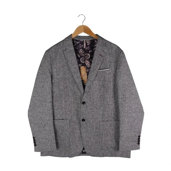 PJ Paul Jones Mens Gray Heather Paisley Lined Two Button Blazer Sport Coat XL