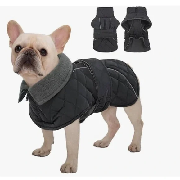 NWT Thermal Fleece Lined Dog Coat Grey M Reflective Winter Jacket Harness Hole