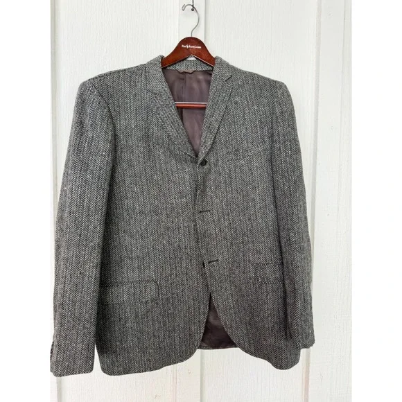 Alexandre Harris Tweed Grey Herringbone Wool Blazer Jacket 42R England Vintage