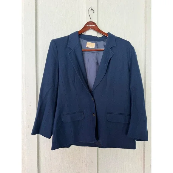 Pendleton Mens Blue 100% Virgin Wool Blazer Gold Crest Button Jacket Made in USA