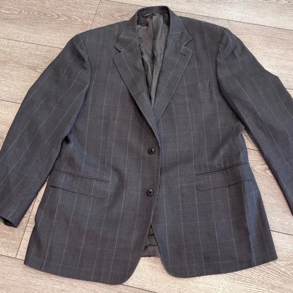 Canali Sport Coat Mens 38R Grey Silk Wool Blend Micro‎ Check Blazer Italy