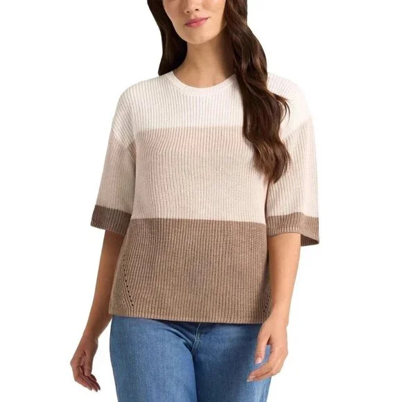 NEW Matty M Women's XXL Colorblock  Polyester Knit Sweater Crewneck Half Sleeve