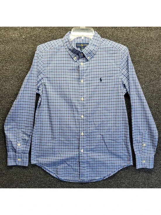 Ralph Lauren Blue Plaid Boy's Sz L Button-Down