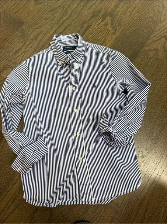 Ralph Lauren Men's Blue & White Striped Button-Down Shirt