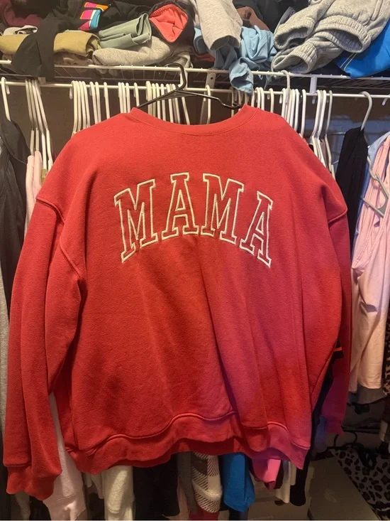 Source Unknown Red 'MAMA' Embroidered Crewneck Sweatshirt