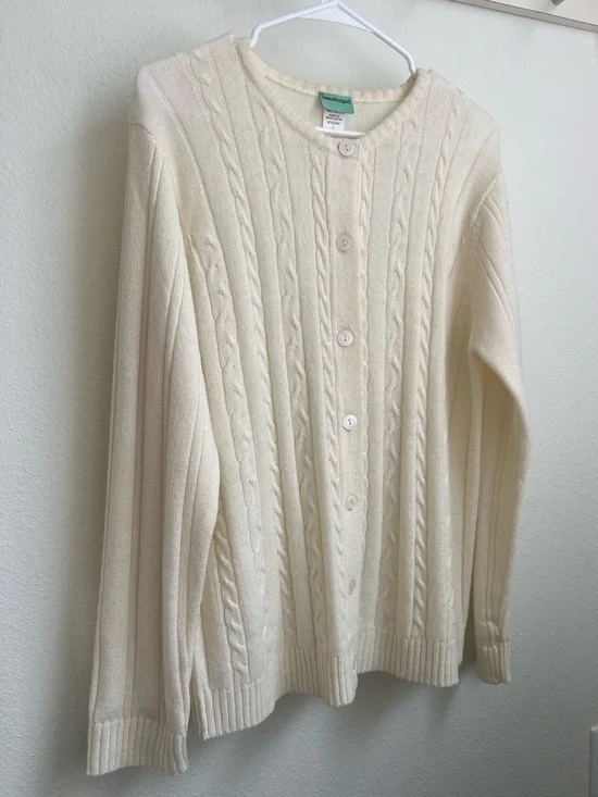 Sara Morgan Cream Cable-Knit Cottage Core Cardigan