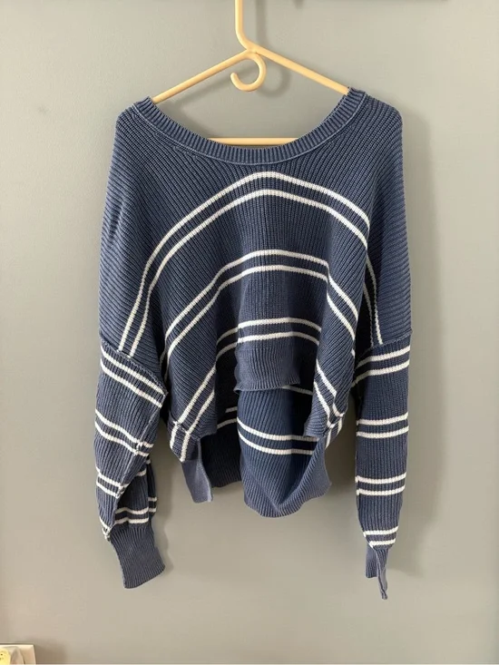 aerie Navy and White Striped Scoop-Neck Sweater