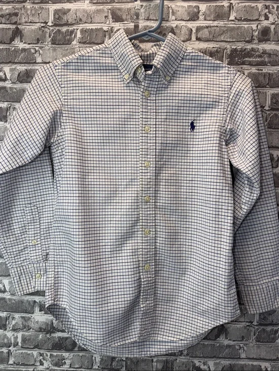 Ralph Lauren Button-Down Check Shirt - White & Blue