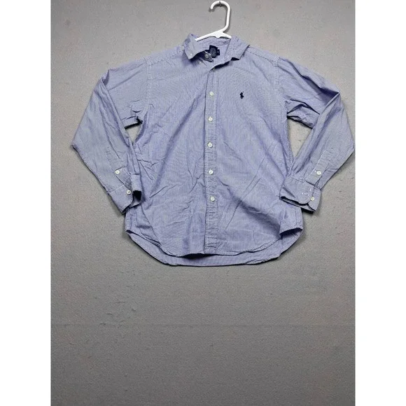 Ralph Lauren Boys Blue White Pinstripe Button Down Shirt Size M 10-12 Cotton
