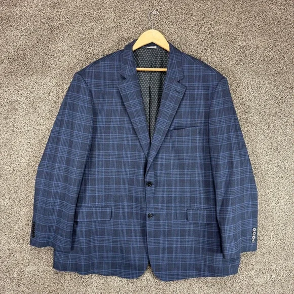 OAK HILL Blazer Mens 3XLT 54-56 Blue Plaid Stretch Fit by DXL Sport Coat Jacket