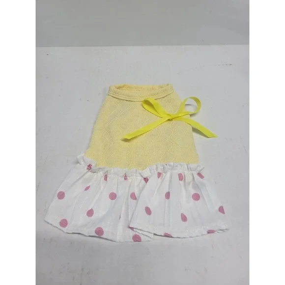 Yellow Polka Dot Ruffle Pet Dress Small Pink Bow Dog‎ Cat Clothes