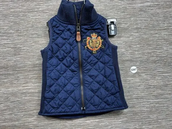Ralph Lauren Vest Kids 3/3T Blue Quilted Sleeveless Zip Insulated Crest Patch
