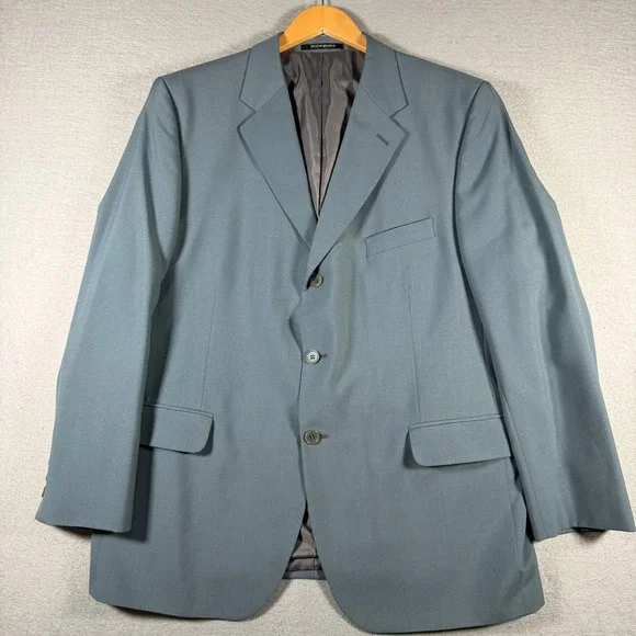 Yves Saint‎ Laurent Pour Homme Wool Blazer Blue Grey 3 Button Jacket Size 54 44R