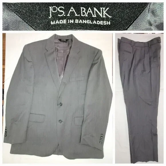 Jos. A. Bank Size 43 Regular / 37 Waist Gray Men's 2 Piece Suit Jacket & Pants