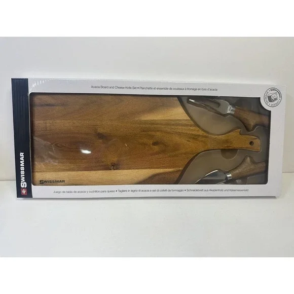 NIB Swissmar Acacia Wood Cheese And Knife Set 14