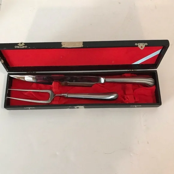 Carving Set Boxed Japanese Carving SET Knife / Fork in RED Velvet Original Box