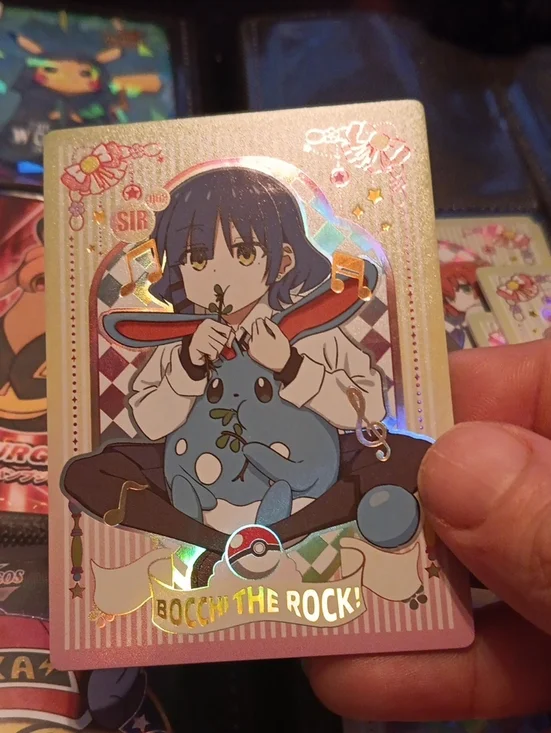 Pokemon pink blue gold holographic Bocchi The Rock! character card