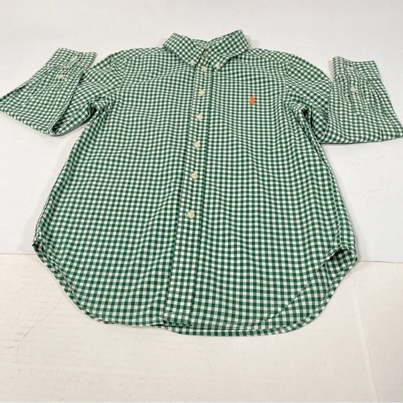 RALPH LAUREN Polo Green Plaid Button Down Long  Sleeve Shirt Boy's Size S(8)