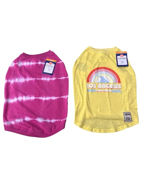 NWT Set of 2 Top Paw Dog Tshirts Shirts Pink Tie Dye & Los Angeles California
