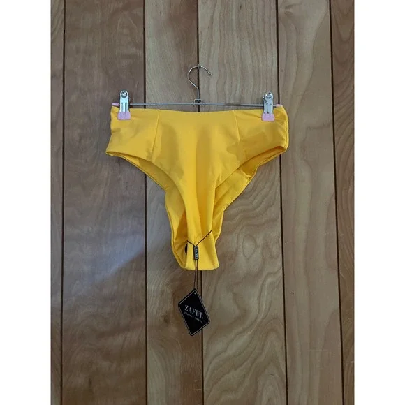Zaful Yellow High Waisted Bikini Bottoms Cheeky High‎ Cut Swimwear Womens Size S