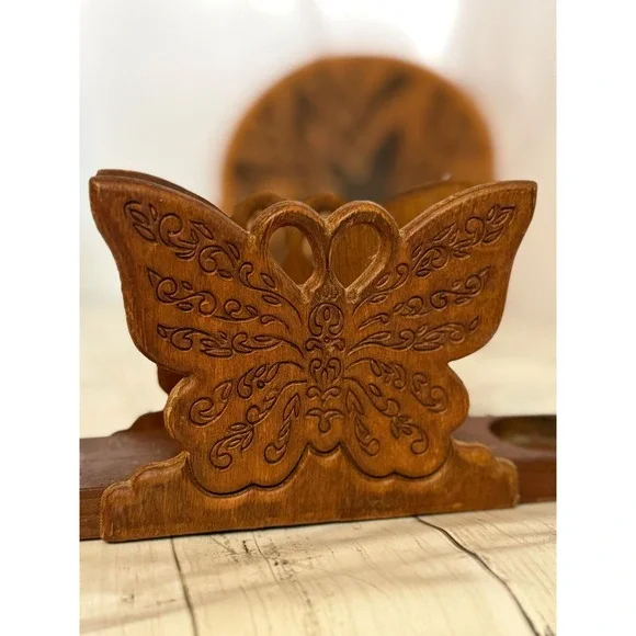 Vintage carved wooden butterfly napkin holder
