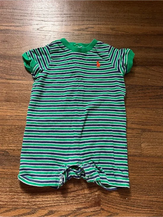 Ralph Lauren Green, Navy & White Striped Baby One-Piece