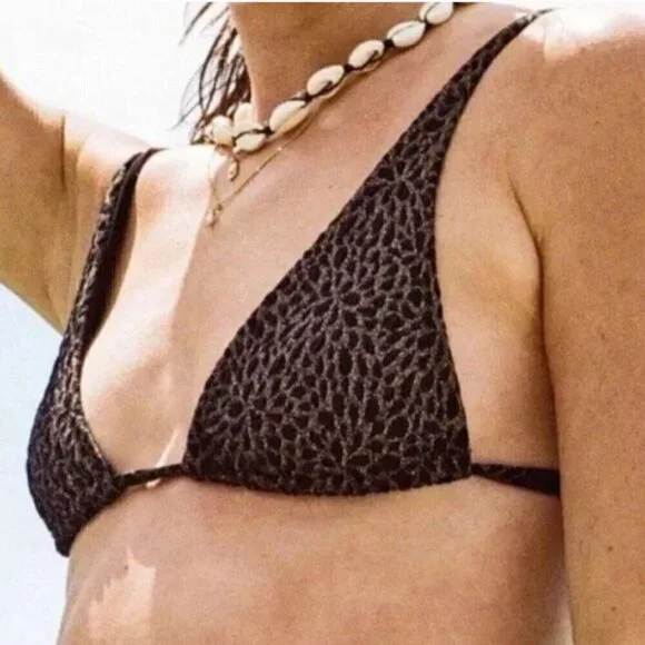 Demi Moore‎ x Andie The Tropez Bikini Top Women's L Black Metallic Gold NWT