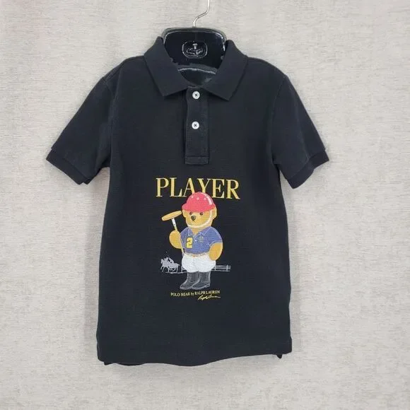 Polo Ralph Lauren Kids Black Polo Bear Rugby Player Polo Shirt