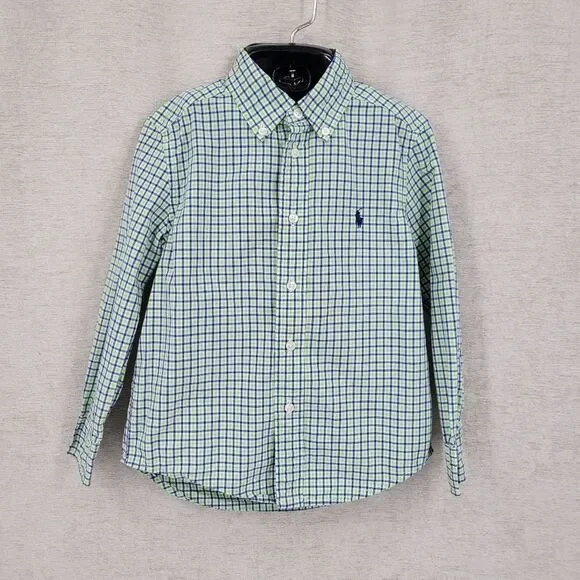 Ralph Lauren Green and Blue Check Plaid Button-Down Shirt Long Sleeves