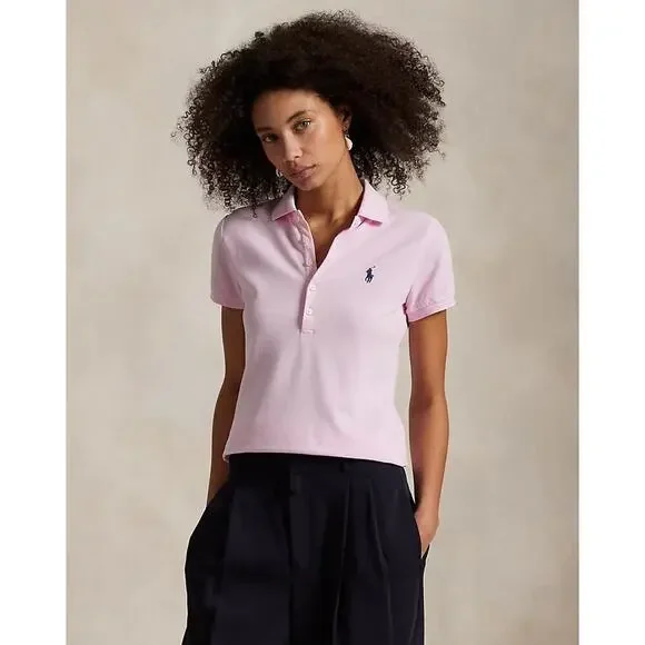 Ralph Lauren Girl Pink Slim Fit Stretch Button Up Polo Shirt Size XL