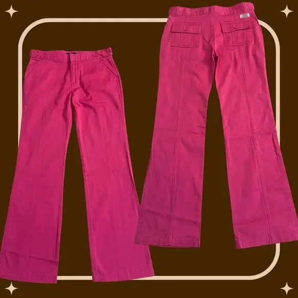 Vintage Y2K Girls 16 Ralph Lauren Pink Chino Bootcut Jeans Pants Cotton