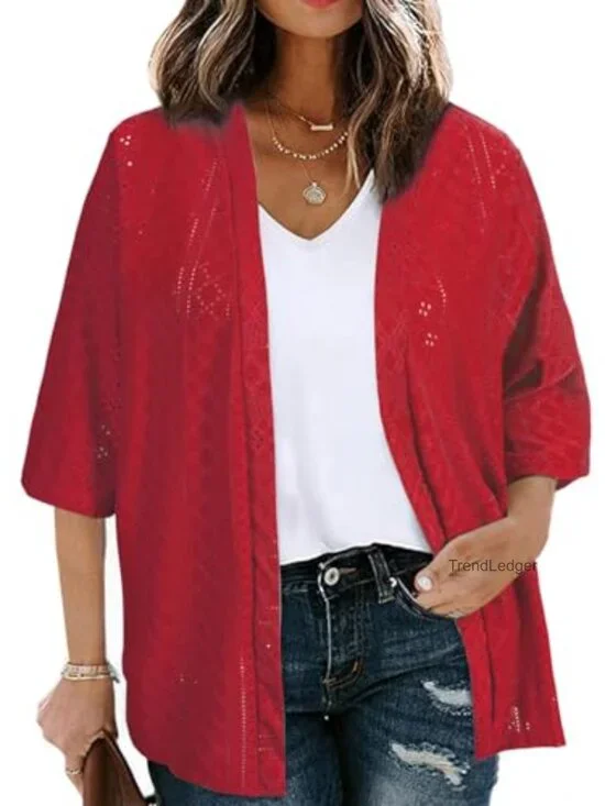 Plus Size Half Sleeve Knitted Jacquard Kimono Cardigan Summer Cover Up