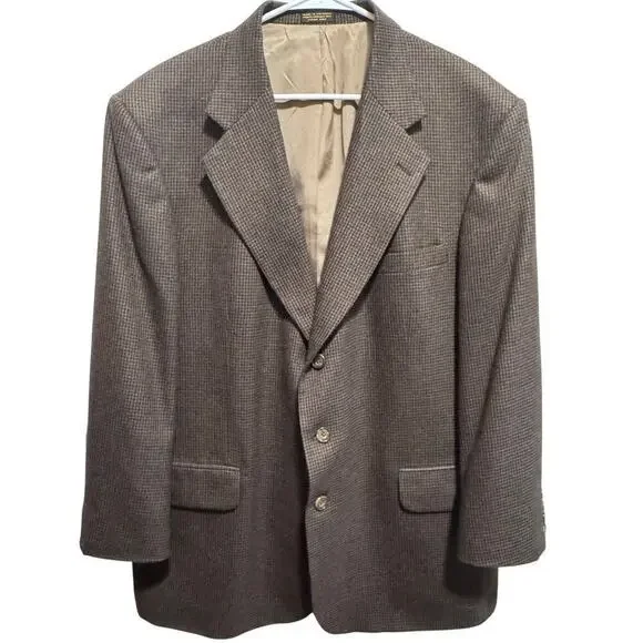 Oscar De La Renta Men's 100% Wool Blazer Sports Coat Brown Houndstooth Sz 46R