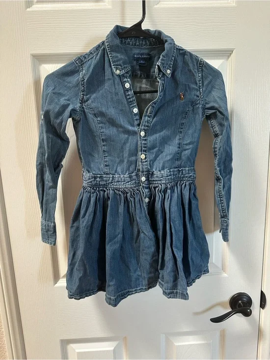 Ralph Lauren Girls' Blue Denim classic Dress with pockets