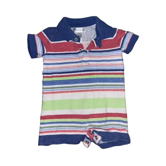 AUTHENTIC RALPH LAUREN Striped Cotton Mesh Polo Shortall Romper