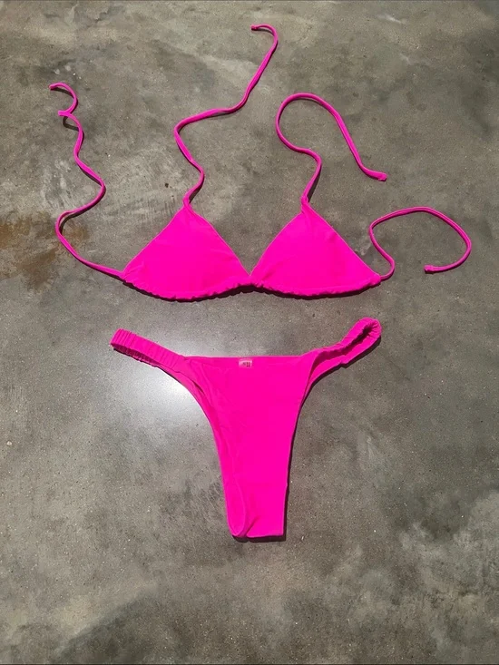 Hot Pink Triangle String Bikini Set