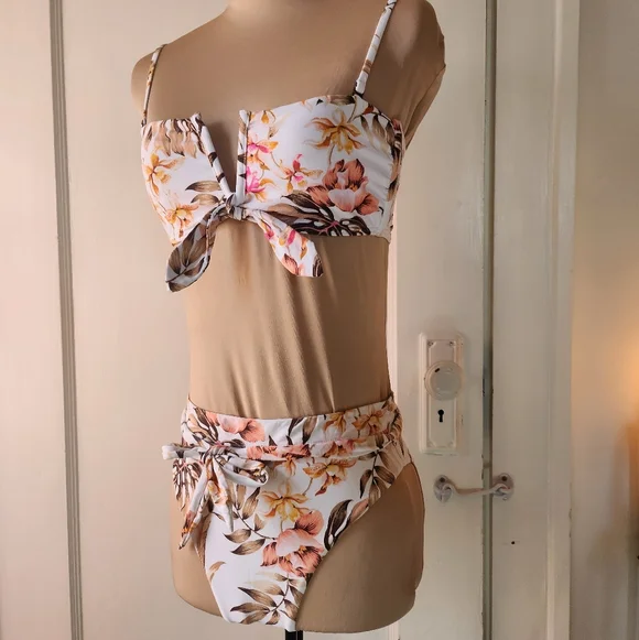 Billabong Floral Bikini in White and Pink