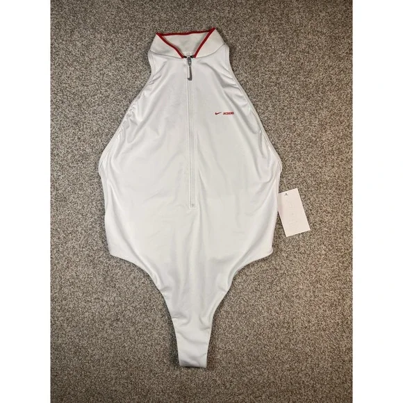 NEW NWT Nike JACQUEMUS one 1 pc swim suit L LARGE athletic bodysuit zipper White