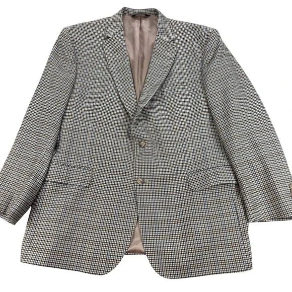 Jos A Bank Blazer Mens 46R Brown Check Silk Wool Tweed Sport Coat Jacket Classic