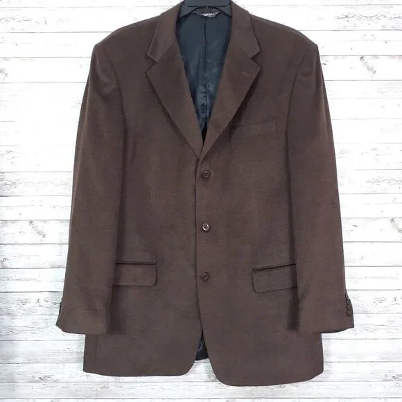 FR Tripler Mens 3 Button Sport Coat Jacket 44L Cashmere Feel Brown 682A