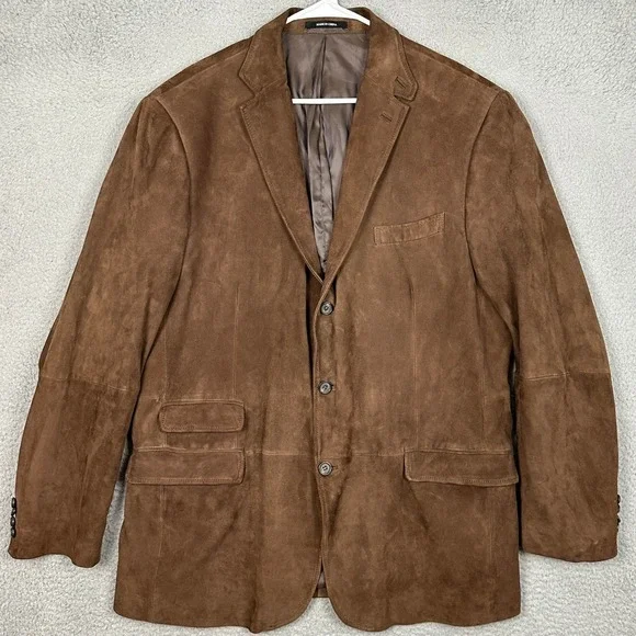 Lauren Ralph Lauren Blazer Mens 48L Slim Brown Suede 100% Leather Sport Coat