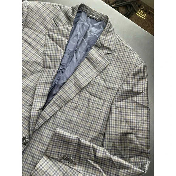 Samuelsohn Yardley 40S Wool Multi Blue Check Blazer Pockets sown shut